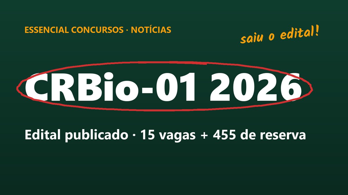 Capa da Essencial Concursos com o texto CRBio-01 2026, edital publicado
