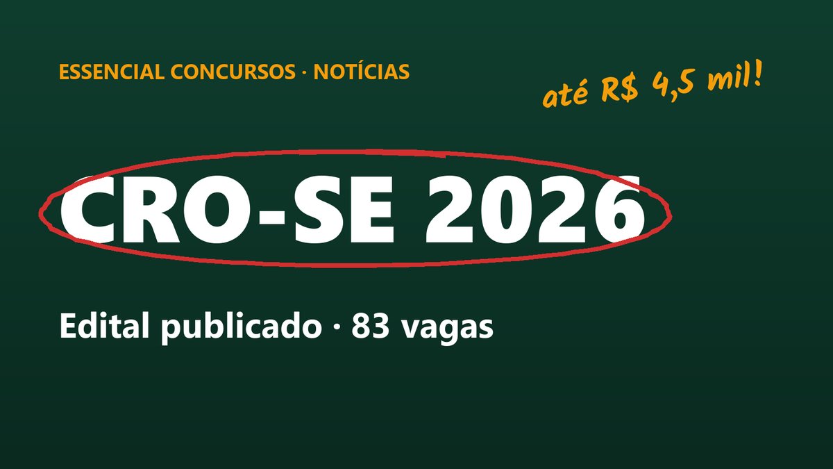 Capa da Essencial Concursos com o texto CRO-SE 2026, edital publicado, 83 vagas