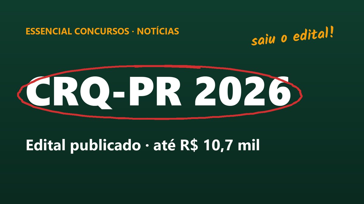 Capa da Essencial Concursos com o texto CRQ-PR 2026, edital publicado