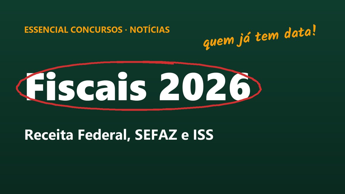 Capa da Essencial Concursos com o texto Fiscais 2026: Receita Federal, SEFAZ e ISS